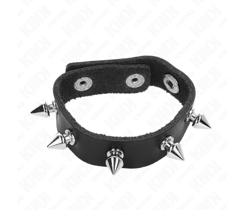 KINK Leather Ring with Metal Spikes 21.5 x 1.6 cm - Adjustable Black