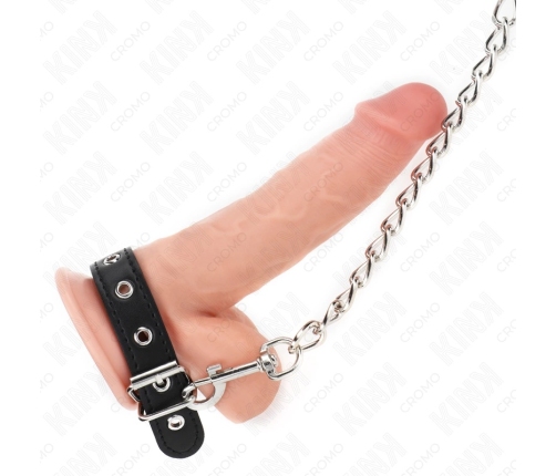 KINK Leather Ring with Adjustable Strap & Metal Chain 21.5x2cm Black