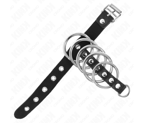 KINK Leather Adjustable Lock Strap & 5 Metal Rings Set 21x2cm Black