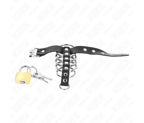 KINK Leather Adjustable Lock Strap & 5 Metal Rings Set 21x2cm Black