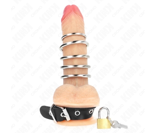KINK Leather Adjustable Lock Strap & 5 Metal Rings Set 21x2cm Black