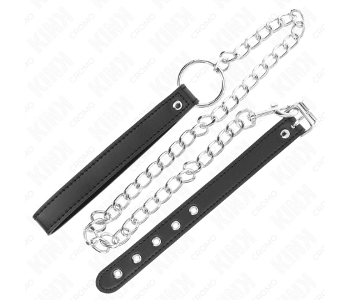 KINK Leather Ring with 60cm Metal Chain & Adjustable Leather Strap 21.5x2cm