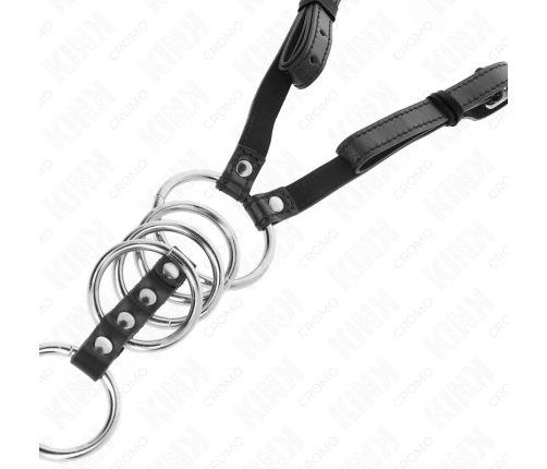 KINK Steel & Leather Ring Set 5 pcs with Adjustable Strap 112 cm