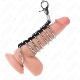 KINK Metal & Leather Ring System 7-Piece with 100cm Chain, Silver-Black