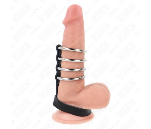 KINK 4-Piece Metal Ring System with Leather Strap & Secure Closure 22cm
