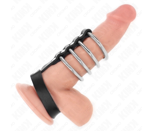 KINK 4-Piece Metal Ring System with Leather Strap & Secure Closure 22cm