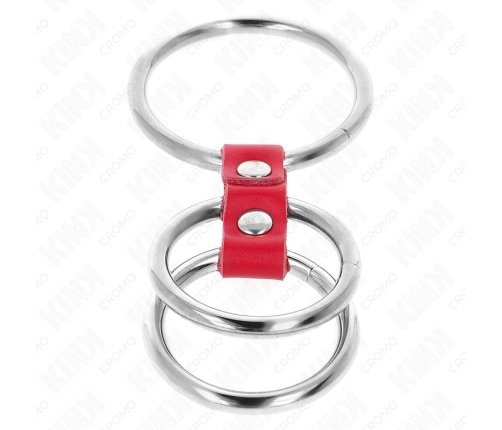 KINK Triple Metal Ring Set with Red Leather Connector 3.7-5 cm