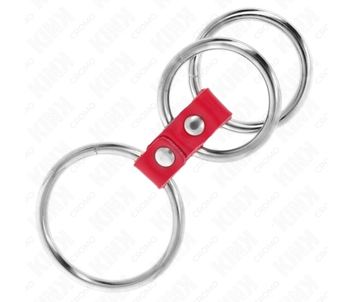 KINK Triple Metal Ring Set with Red Leather Connector 3.7-5 cm