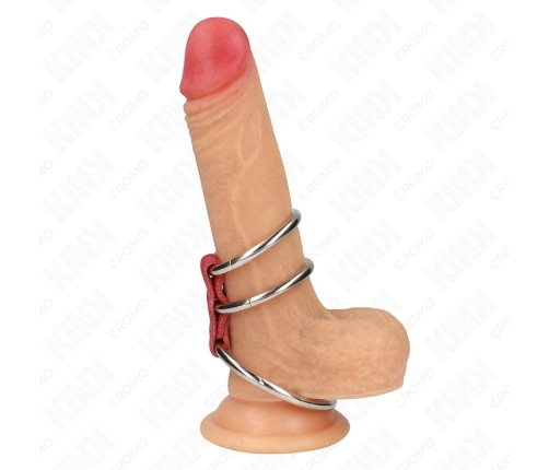 KINK Triple Metal Ring Set with Red Leather Connector 3.7-5 cm