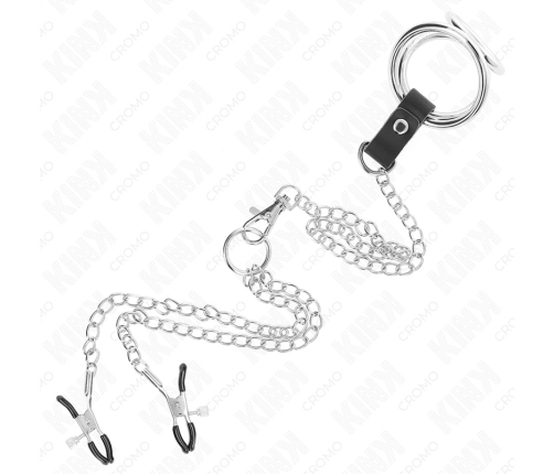 KINK Triple Chrome Metal Ring Set with Nipple Clamps & Steel Chain 3-4.5cm