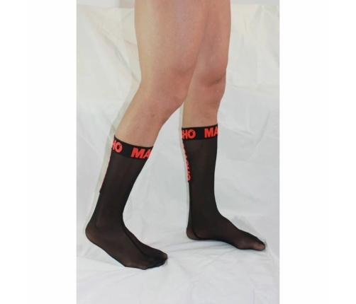 Macho Thin Socks Black/Red One Size - Elastic Semi-Transparent Design
