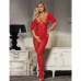 SUBBLIME - 951825 BODYSTOCKING CROTCHLESS DE REJILLA CON PATRÓN DE ROSAS ROJO XS/M