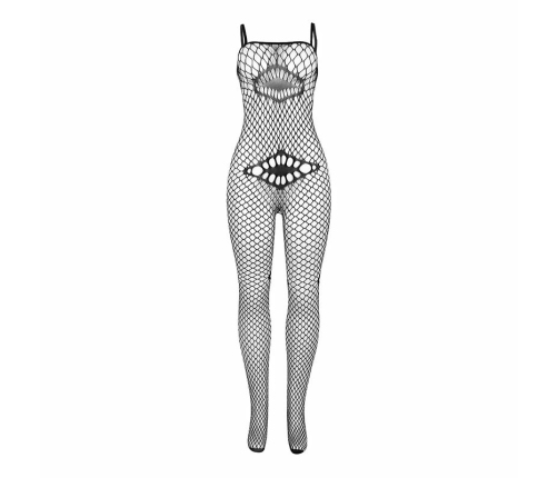 Subblime 952112 Black Mesh Bodystocking with Chest & Belly Accents, One Size