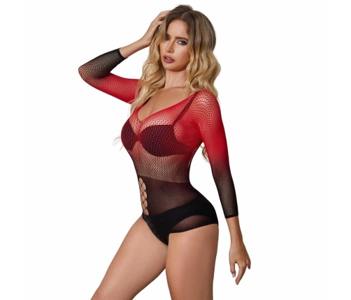 Subblime 952259 Gradient Red-Black Mesh Long Sleeve Dress One Size