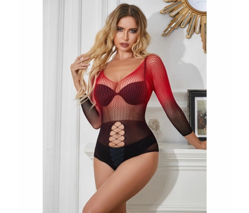 Subblime 952259 Gradient Red-Black Mesh Long Sleeve Dress One Size