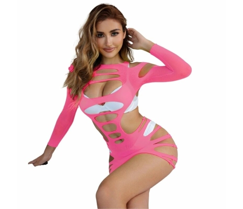 Subblime 952273 Pink Long Sleeve Fishnet Dress, Elastic, One Size