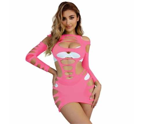 Subblime 952273 Pink Long Sleeve Fishnet Dress, Elastic, One Size