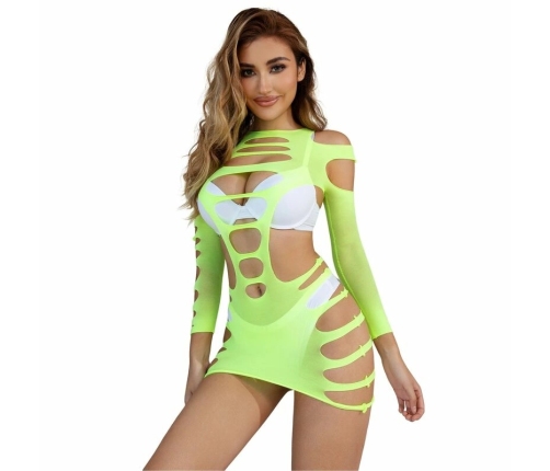 Subblime 952280 Green Fishnet Long Sleeve Dress, One Size, Elastic Material