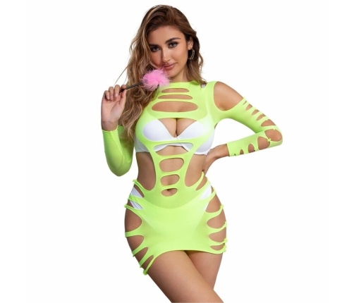 Subblime 952280 Green Fishnet Long Sleeve Dress, One Size, Elastic Material