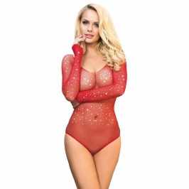 Subblime 952303 Shiny Red Mesh Bodysuit Off-Shoulder One Size