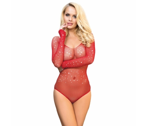 Subblime 952303 Shiny Red Mesh Bodysuit Off-Shoulder One Size