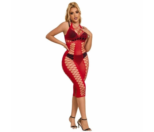 Subblime 952327 Elegant Long Red Fishnet Dress - One Size, Flowing Fit
