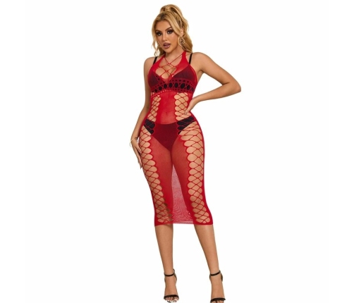 Subblime 952327 Elegant Long Red Fishnet Dress - One Size, Flowing Fit