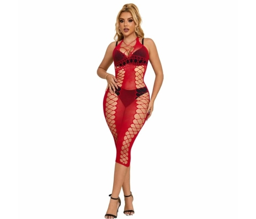 Subblime 952327 Elegant Long Red Fishnet Dress - One Size, Flowing Fit