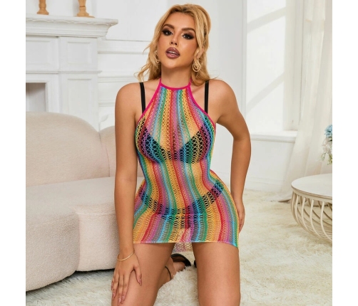 SUBBLIME - 952341 RAINBOW FISHNET DRESS ONE SIZE