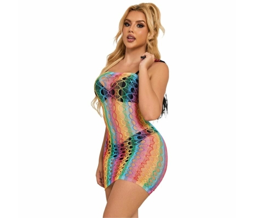 Subblime 952365 Rainbow Off-Shoulder Fishnet Dress, One Size