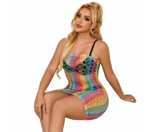 Subblime 952365 Rainbow Off-Shoulder Fishnet Dress, One Size