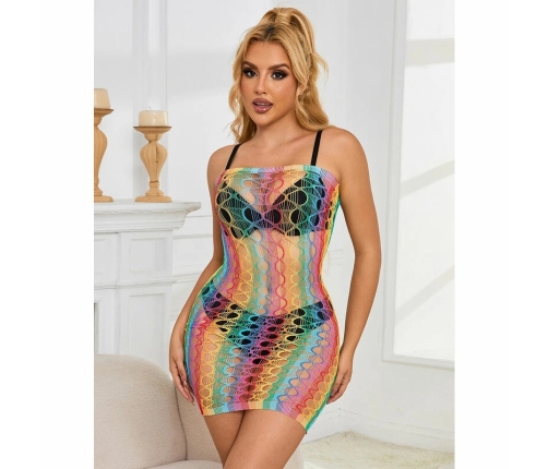 Subblime 952365 Rainbow Off-Shoulder Fishnet Dress, One Size