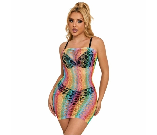 Subblime 952365 Rainbow Off-Shoulder Fishnet Dress, One Size