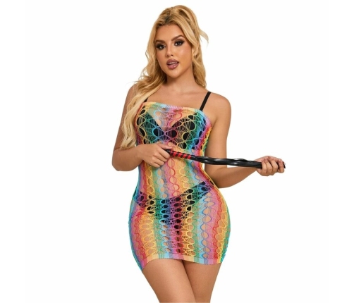 Subblime 952365 Rainbow Off-Shoulder Fishnet Dress, One Size