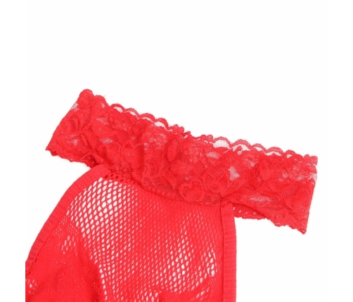Subblime 952372 High Neck Red Fishnet & Lace Bodystocking One Size