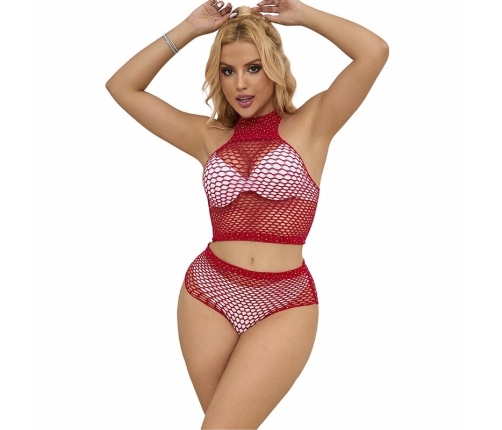 Subblime 952402 Two-Piece Fishnet Set with Pink Rhinestones, One Size