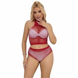 Subblime 952402 Two-Piece Fishnet Set with Pink Rhinestones, One Size