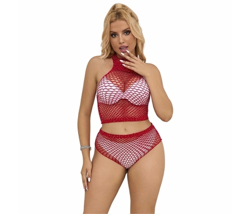 Subblime 952402 Two-Piece Fishnet Set with Pink Rhinestones, One Size