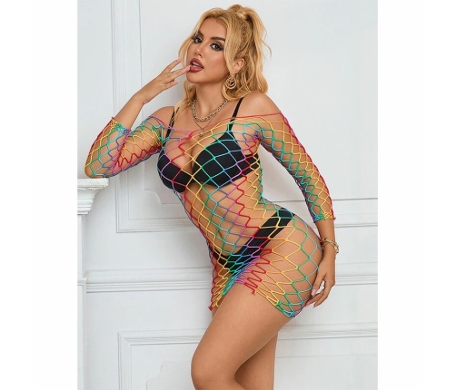 Subblime 952426 Rainbow Mesh Long Sleeve Dress One Size Colorful