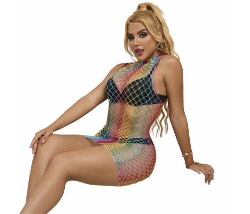 Subblime Rainbow High Neck Mesh Dress Sleeveless One Size Colorful Style