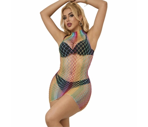 Subblime Rainbow High Neck Mesh Dress Sleeveless One Size Colorful Style