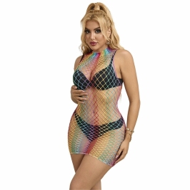 Subblime Rainbow High Neck Mesh Dress Sleeveless One Size Colorful Style