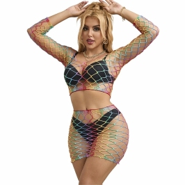 Subblime 2-Piece Mesh Set Rainbow Long Sleeve One Size Colorful