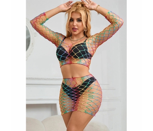 Subblime 2-Piece Mesh Set Rainbow Long Sleeve One Size Colorful