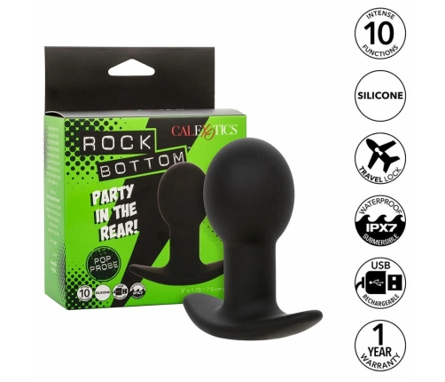 CalExotics Rock Bottom Silicone Black Vibrating Plug 10 Modes USB Rechargeable