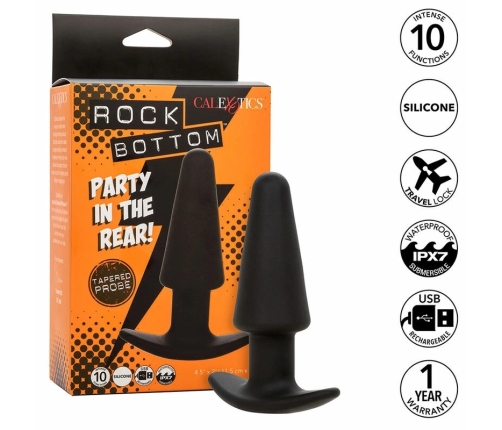 CalExotics Rock Bottom Tapered Silicone Black Plug 10-Mode USB Rechargeable