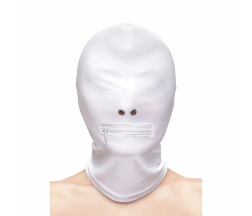 NS Novelties Fetish & Fashion Nylon Hood White with Zippered Mouth Opening