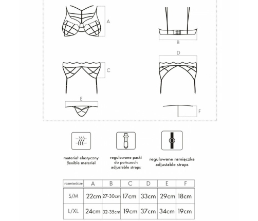 LivCo Corsetti Soledad LC 20217 L/XL - Elegant 3-Piece Lingerie Set with Garter Belt