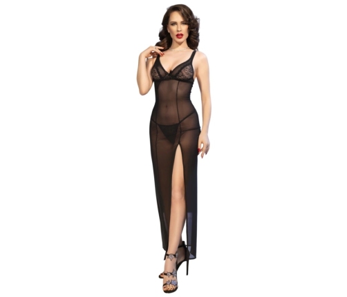 Chilirose CR 4723 Elegant Long Lace Nightdress & Thong Black XL