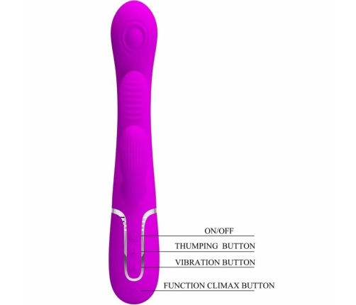 Pretty Love Shania Triple Vibrating Silicone Device Pink, 7 Modes
